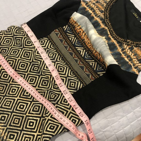 Evening knee length dress. Brazilian brand CLEO. Mixed print colors. Size L - Picture 11 of 12